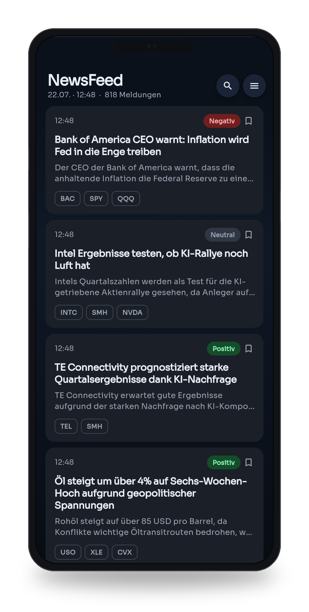 WorldAssetNews auf einem Google Pixel – News-Feed