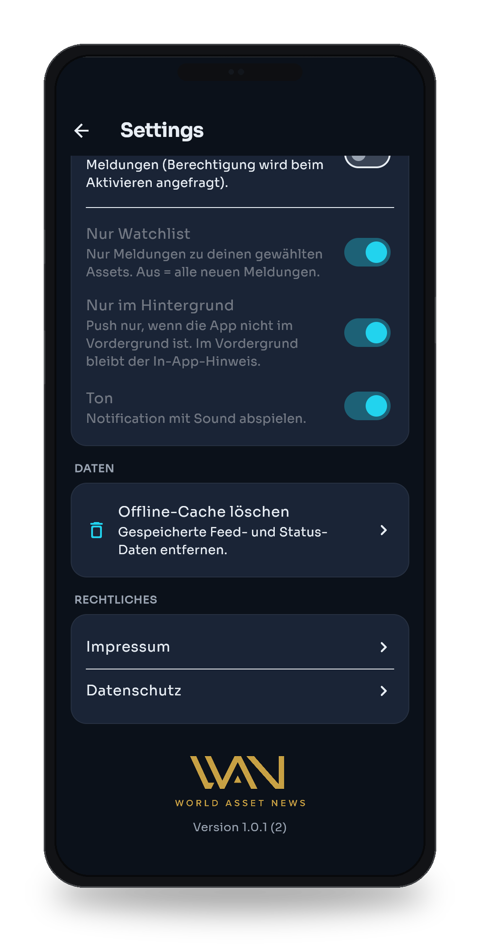 Einstellungen und Rechtliches
